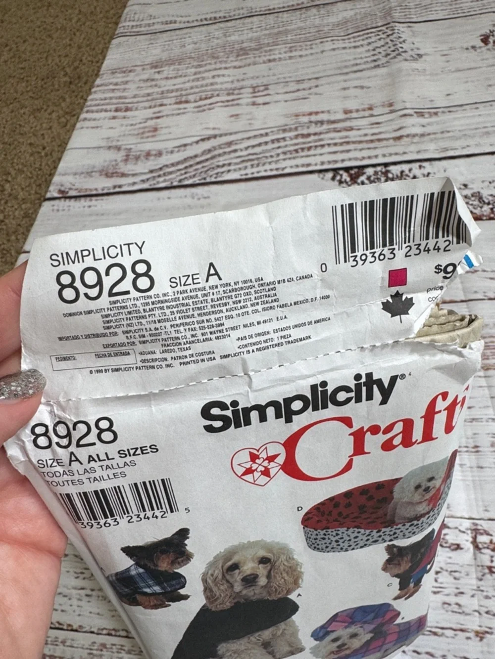 Simplicity 8928 Dog Coat & Bed Sewing Pattern Used